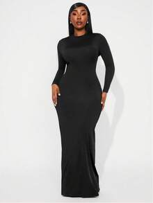 SHEIN SXY Vestito basic essenziale elegante senza tempo, taglia comoda, colore unito, vestibilità slim, adatto per primavera/estate, Ibiza, Nashville, Rave, modesto, chic - nero - Visualizzare 6