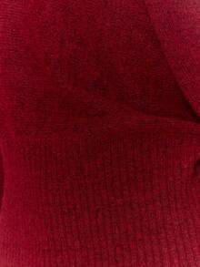 MUSERA 蓬松针织不对称肩部收腰马海毛上衣，可爱，乡村风，田园风，奶油糖色优雅晚装情人节春季情人节 - 酒紅色 - 查看 6