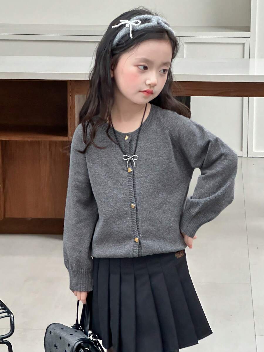 DAZY Young Girl Fall/Winter New Loose Gray Cardigan Sweater For Girls - Grey - View 1