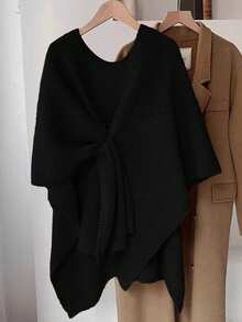 Franclia New Autumn/Winter Casual Elegant Personalized Shawl Collar Women Cardigan Sweater - Black - View 8
