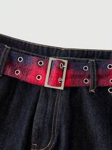 ROMWE MEN Street Life Men's Fashionable Street-Style Plaid Loose Fit Slant Pocket Distressed Jeans - Blue - View 11