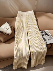 Franclia 大码女式常规法式褶裥金箔长裤，春秋季 - 杏色 - 查看 2