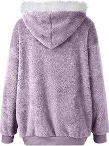 INAWLY 全新秋冬女式加大码宽松毛绒拉链连帽夹克 - 紫色 - 查看 2