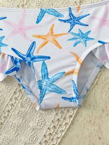 Cute & Fresh Starfish Print Top With Flounce Design Baby/Toddler Girls Swimsuit Set 2 Piece Baby Swim Suit Beach Baby Outfit Toddler 2 Pc Swimsuit Bikini Set For Baby Ocean Baby Clothes Under The Sea Bathing Suit Toddler Girl Baby Mermaid Swimsuit Baby Girl Ocean Print Toddler Swimsuit Starfish