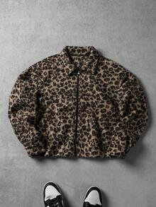 PAVTROS Men's Leopard Print Long Sleeve Zip Front Loose Casual Shirt Pick Jacket Vintage Jacket Leopard Shirt Cheetah Print Shirt Zip Up Sweater