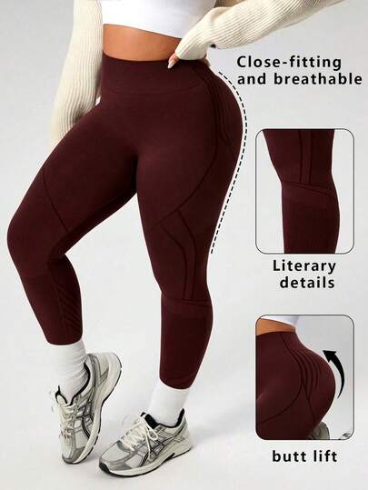 Rhythm Era Women's Seamless Brown Coffee Color Slim Fit Plus Size Sports Leggings, Suitable For Fitness, Running, Daily Wear, Yoga, 7/8 Length
