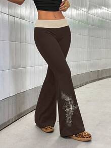 StreetHx Women's Black & Red Contrast Color Print Pants - Coffee Brown - View 3