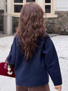 DAZY Tween Girls Solid Color Cardigan - Navy Blue - View 2