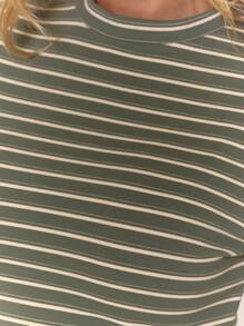 MUSERA Striped Fitted Long Sleeve Crew Neck Top Fall Autumn Cosy Cute Casual Coffee Club Elegant Spring Summer - Green - View 6