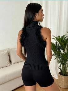 Glamine Débardeur matelassé d'hiver, Top noir sexy thème de fête - Noir - Voir 5