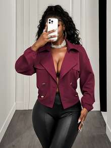 BamGleam Women's Fashion Double-Breasted Burgundy Jacket, Suitable For Commuting - Khaki - View 5