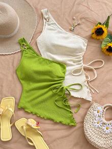 Soleia Áo cánh thời trang không tay màu trơn thiết kế dây rút bên hông cho nữ - Nhiều màu - Xem 3