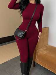 INAWLY Women's Solid Color Slim Fit Long Sleeve Jumpsuit