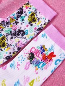 THE POWERPUFF GIRLS X SHEIN 2 Pairs Cute Cartoon Pattern Women's Mid-Calf Cotton Socks, Casual And Suitable For Daily Wear
