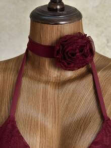 Swim Chiccia 女士蕾丝优雅花卉系带三角杯泳衣套装，酒红色，性感沙滩度假装 - 酒紅色 - 查看 4