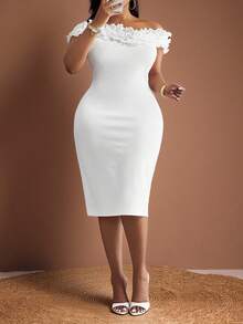 Veslaya Robe moulante blanche élégante pour soirée avec encolure en V, volants, dos nu, adaptée pour le printemps/été - Soirée - Blanc - Voir 1