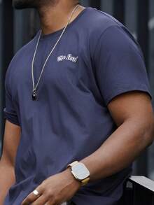 Heavens Edit Men's Summer Slogan Pigeon Print Short-Sleeved Round Neck Casual Commuter T-Shirt, Emo - Navy Blue - View 5