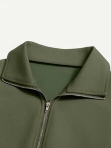 Airaco 休闲纯色半拉链抽绳下摆卫衣 - 橄欖綠 - 查看 3