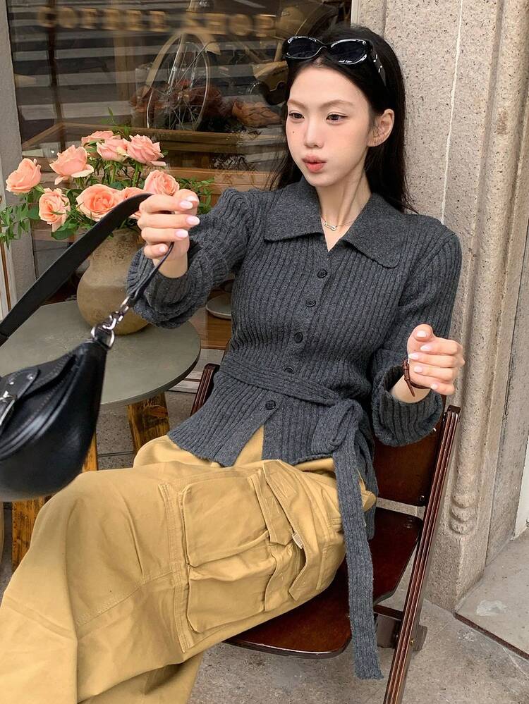 Women's Solid Color Long Sleeve Single-Breasted Casual Knit Cardigan