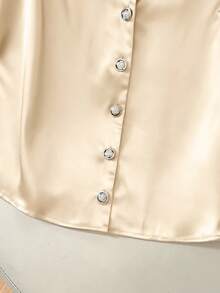 GlowEve 女士秋冬法式V领无袖高档缎面上衣 - 杏色 - 查看 4