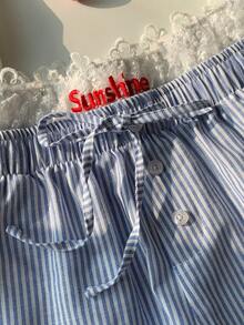 Comfortcana Women's Letter Print Camisole, Plaid Bra, And Striped Shorts Casual Outfit Set Gingham Set Summer Clothes Set - Multicolor - View 3