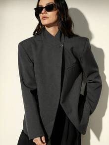 Aveloria Modichic Stand Collar Oblique Placket Blazer, Crafting A High-End Business Look