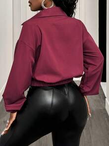 BamGleam Women's Fashion Double-Breasted Burgundy Jacket, Suitable For Commuting - Khaki - View 2