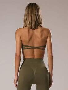 Musera Sport Musera Top de Sport Froncé Devant à Double Bretelle Croisée Coordonné Automne Hiver Actif Sport Gym Entraînement Lounge Padel Fitness