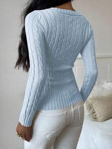 SHEIN EZwear 女士小熊刺绣长袖毛衣，女士套头毛衣，浅蓝色上衣，女士蓝色毛衣，女士毛衣 - 藍色 - 查看 2