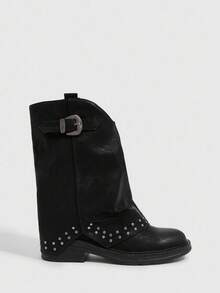 Daringsoles 时尚百搭休闲复古扣环中筒靴 - 黑色 - 查看 10