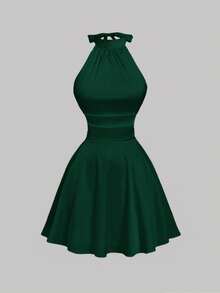 SHEIN MOD Váy ngắn hở lưng màu trơn, xếp nếp, hở lưng dành cho nữ, Váy mùa thu dành cho nữ, Giáng sinh, Váy Giáng sinh, Váy năm mới, Lễ tạ ơn, Váy dự tiệc sang trọng, Váy khách dự tiệc cưới, Váy dạ hội, Váy trang trọng, Váy dạ hội cưới sang trọng - Màu xanh lá cây đậm - Xem 2