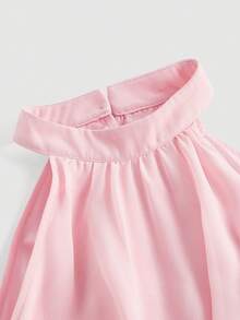 SHEIN MOD 纯色荷叶边露背褶皱腰身粉色夏季连衣裙，弗拉明戈连衣裙 - 粉色 - 查看 3