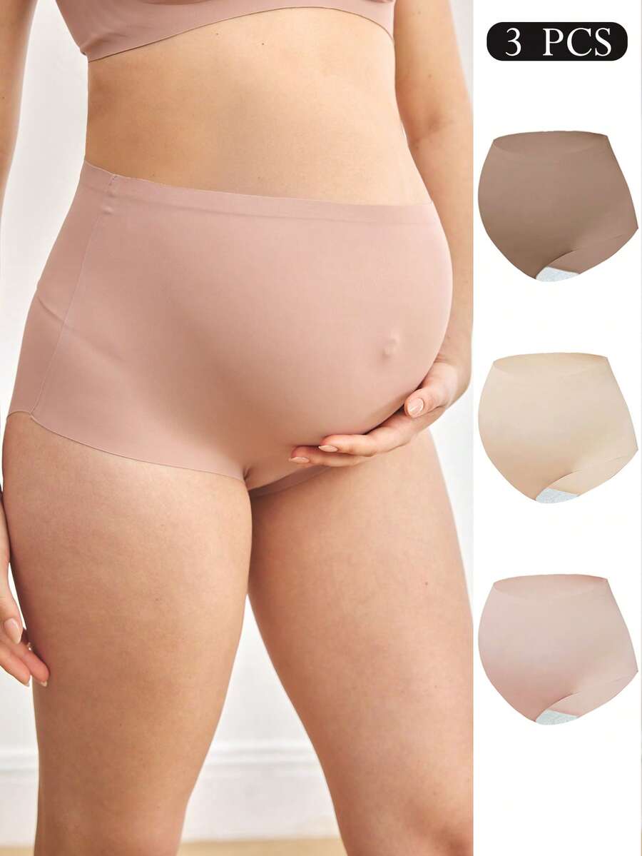 Moonlight&Mama 3条装孕妇无缝高腰舒适内裤，纯色 - 彩色 - 查看 1