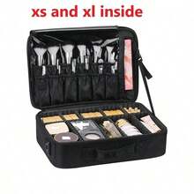 1个旅行化妆箱，化妆品收纳盒，便携式化妆师储物包，带可调节隔板，可收纳化妆品、化妆刷、洗漱用品、珠宝、数码配件，也可作房间装饰、收纳盒、化妆品整理盒、化妆包、洗漱包、化妆袋、化妆品收纳包 - 黑色 - 查看 3