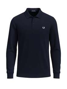 Fred Perry Men's Long Sleeve Polo Shirt Navy Blue