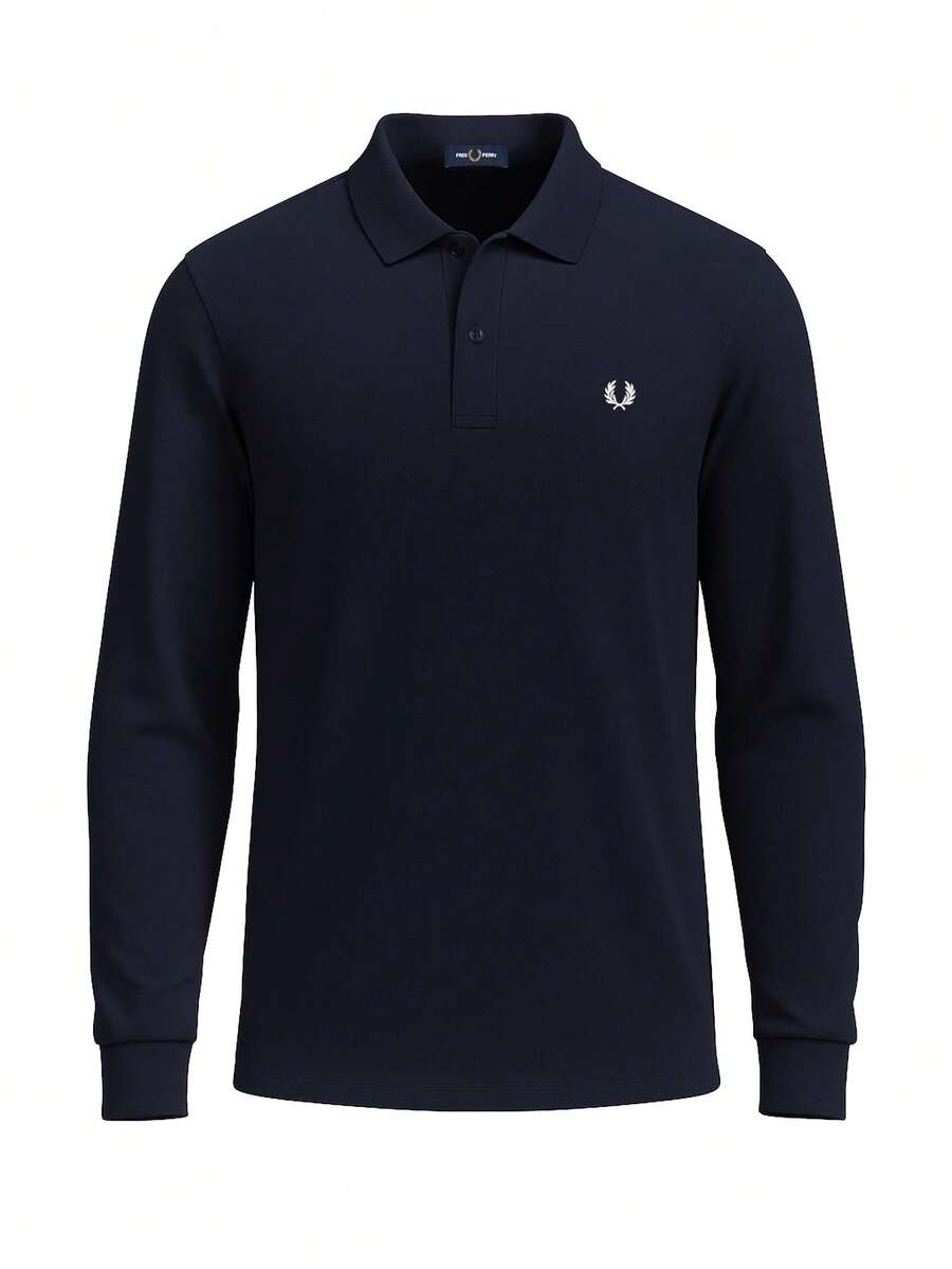 Fred Perry Men's Long Sleeve Polo Shirt Navy Blue