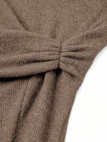 Ellevyn 丝绒扭结紧身连衣裙，女士圣诞连衣裙，女士绿色圣诞连衣裙 - 卡其色 - 查看 4