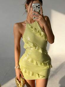 RiviMae Váy ngắn hở lưng đính sequin ngày lễ giản dị dành cho nữ - Màu xanh Cadet - Xem 5