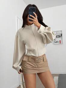 SHEIN EZwear 女士休闲纯色风衣 - 杏色 - 查看 2