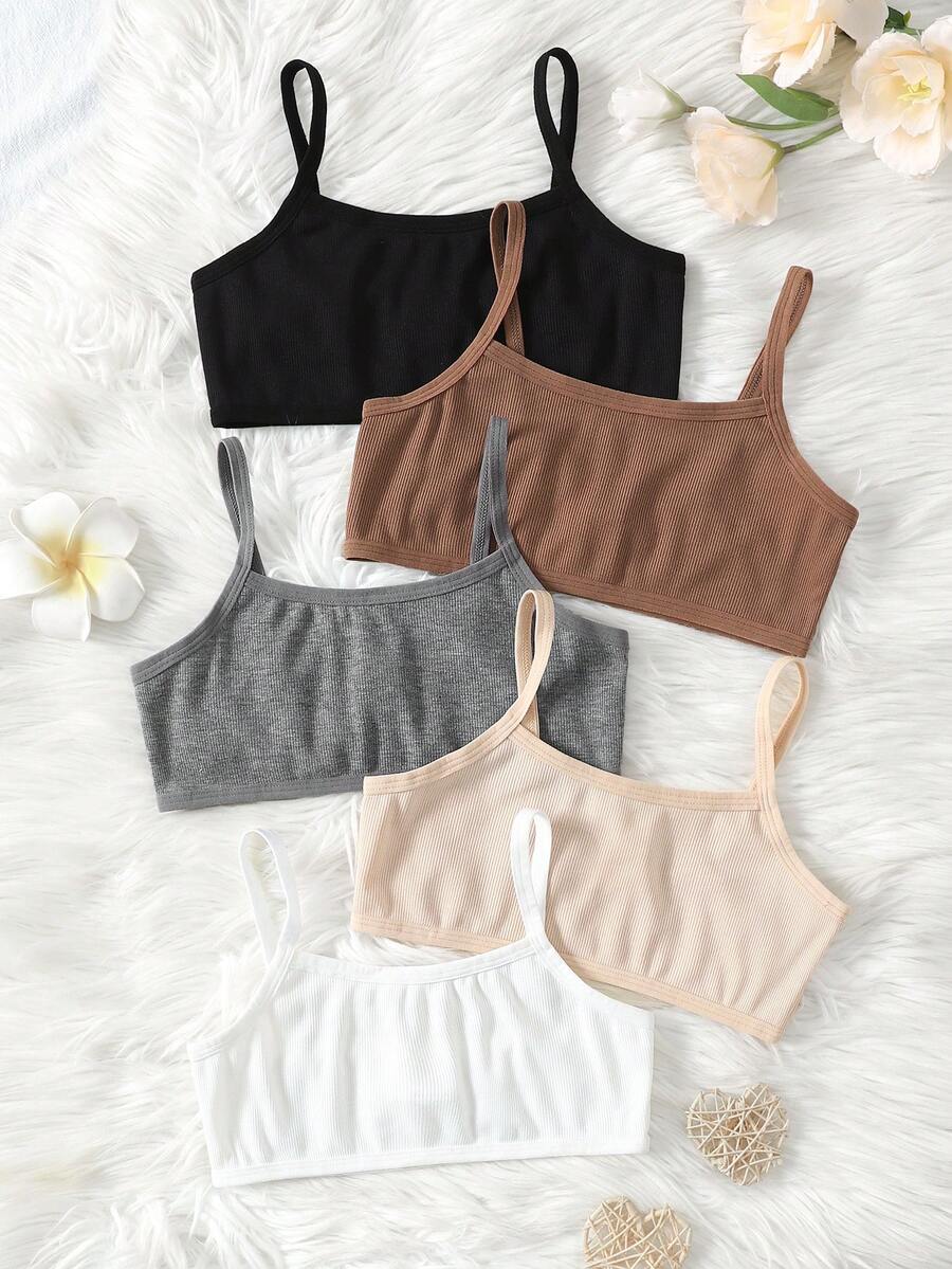 SHEIN 5pcs/Set Soft & Skin-Friendly Tween Girls' Tank Tops & Camis, Underwear For Children & Students During Development - Multicolor - View 1