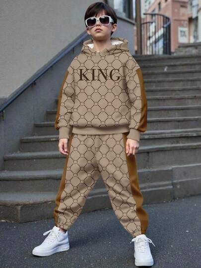2 st KING Tween Boy Casual Minimalistisk Långärmad Hoodie Sweatshirt Set, Lämplig För Höst/Vinter