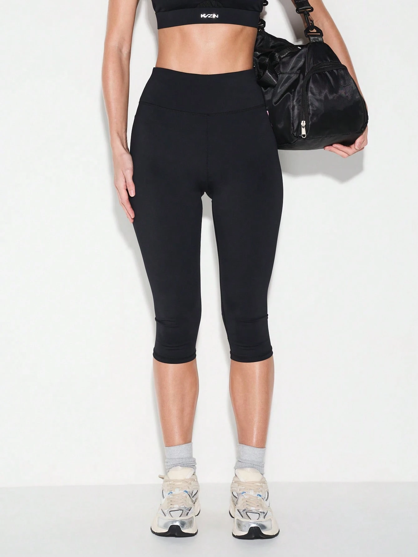 KIZN High Waisted Capri Leggings With Mesh Panel