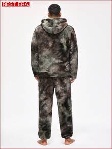 Rest Era Men's Tie-Dye Long Sleeve Hooded Top And Pants Loungewear Set, Fluffy Winter Clothes - Multicolor - View 2