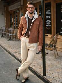 HIMLAND 男士纯色褶裥直筒休闲裤 - 卡其色 - 查看 5