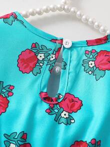 Girls' Woven Green Fabric Dress With Midriff Waist Inset And Floral Lace Trim, Cute And Elegant, Suitable For Daily Wear, Gatherings And Vacations - Green - View 6