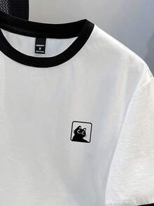 Manfinity Joysei 加大码男士趣味可爱黑猫图案撞色T恤，适合上学或送给朋友