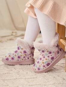 Cozy Pixies 1 Pair Of Girl Pink Flower Fashion Design Elegant, Cute, Light And Easy To Wear, Velvet Warm Winter Shoes Are Suitable For Home Leisure And Going Out To Play Snow Boots - Pink - View 2