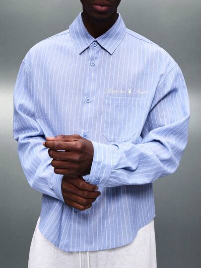 PLAYBOY X SUMWON Camicia elegante da uomo a maniche lunghe con vestibilità regular, con pinstripe verticali, colletto, adatta per ufficio, lavoro, occasioni formali e casual
