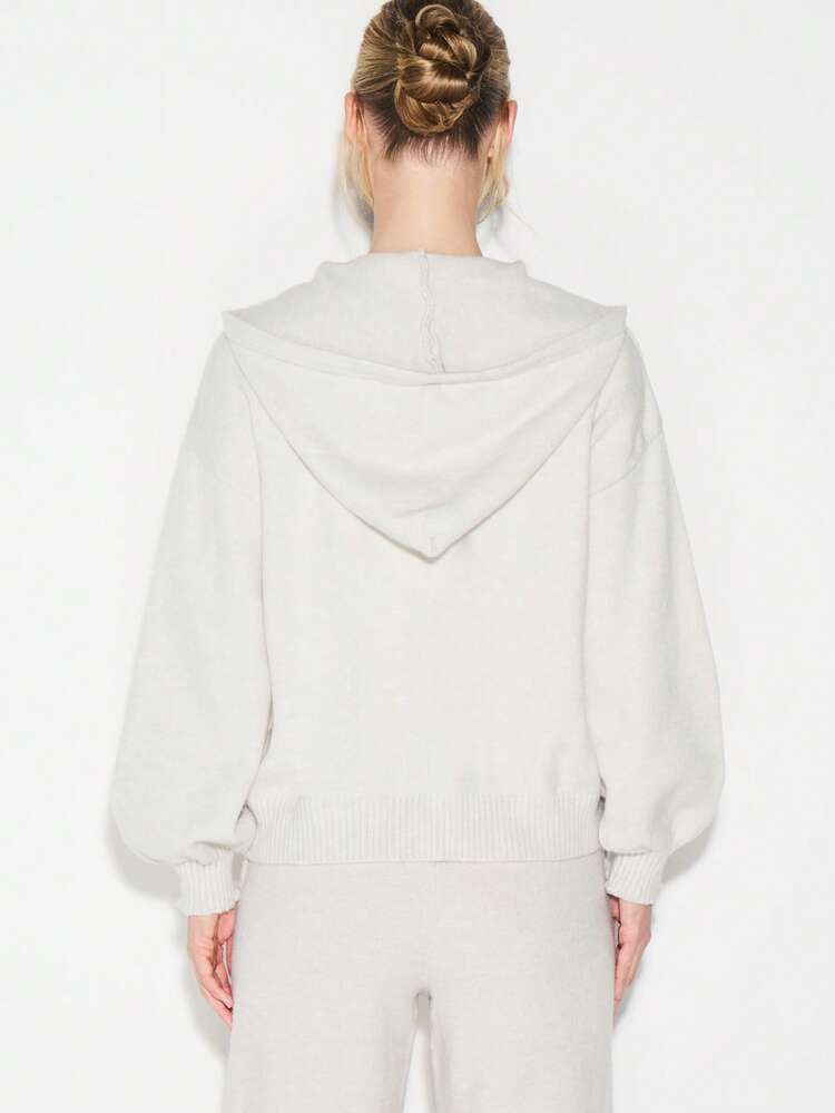 KIZN Oversized Zip-Up Hooded Cardigan With Long Sleeves