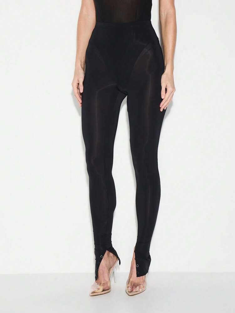 KIZN Mesh Panel Button Detail Leggings With Stirrups